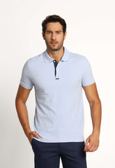 Polo Masculina Calvin Klein Slim Fit com Logo Termocolante Azul Claro