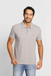 Polo Masculina Regular Básica Calvin Klein Cinza com Dois Frisos na Gola