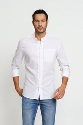 Camisa Zip Off Ml Slim Gola Padre Linho Branco 00441