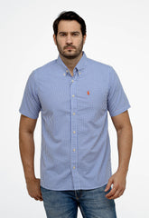Camisa RL Xadrez Custom Fit MC Azul / Small Poney Laranja