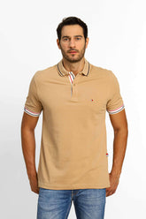 Polo Masculina Tommy Hilfiger Logo Punho Bege