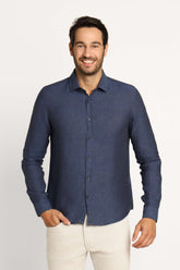 Camisa Calvin Klein Ml Regular Cannes Linen Marinho - Henri Store