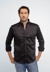 Camisa Dom Henrico Masculina Preta Gola Padre Slim Fit Algodão Egípcio - Henri Store