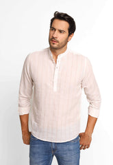 Camisa Dom Henrico Mc Linho Branca C/ Listras Rosa Gola Padre - Henri Store