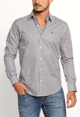 Camisa Dom Henrico Ml Alfaiataria Xadrez Branca C/ Marinho - LIVE - Henri Store