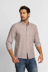 Camisa Dom Henrico Ml Linho Cinza Listrada - Henri Store