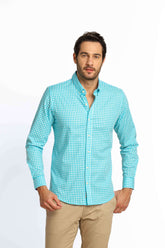 Camisa Dom Henrico ml Napoli Slim Fit Xadrez Azul Turquesa - Henri Store