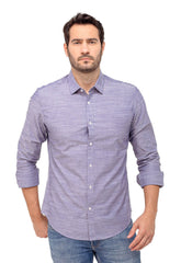 Camisa Dom Henrico Ml Slim Fit Azul Mescla - Henri Store