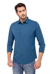 Camisa Dom Henrico Ml Slim Fit Azul Petroleo - Henri Store