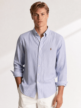 Camisa Ralph Lauren Custom Fit Azul Listrada Poney Vinho - Henri Store