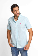 Camisa RL Manga Curta Custom Fit Xadrez Azul Claro Ponei Rosa - Henri Store