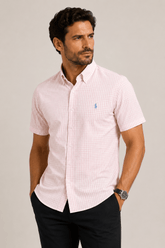 Camisa RL Manga Curta Custom Fit Xadrez Rosa Pônei Azul - Henri Store