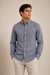 Camisa RL Manga Longa Custom Fit Azul / Small Poney Verde - Henri Store