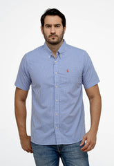 Camisa RL Xadrez Custom Fit MC Azul / Small Poney Laranja - Henri Store