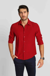 Camisa Scavo Ml Slim Fit Vermelha - Henri Store
