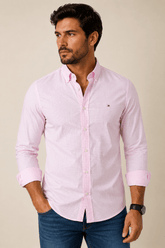 Camisa Tommy Hilfiger Rosa Xadrez Com Branco Regular Fit Classic Collar Ml - Henri Store