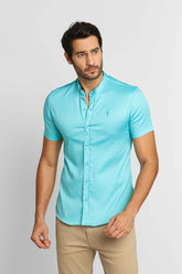Camisa Zip Off Mc Slim Fit Gola Padre Azul 35559 - Henri Store