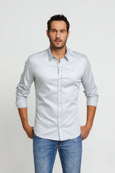 Camisa Zip Off Ml Slim Fit Cinza 35601 - Henri Store