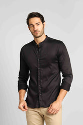 Camisa Zip Off Ml Slim Gola Padre Preta 002 Ref: 80020 - Henri Store