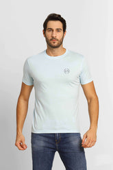 Camiseta Armani Exchange Regular Fit Logo Circular Azul Claro - Henri Store