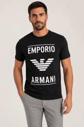 Camiseta Emporio Armani Logo Frente Preta - Henri Store
