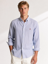Camisa Ralph Lauren Custom Fit Azul Listrada Poney Vinho