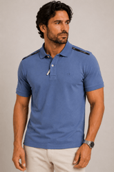 Polo Calvin Klein Slim Fit Logo Ombros Azul - Henri Store