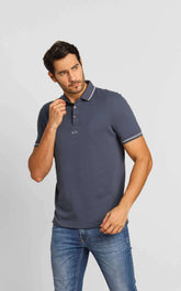 Polo Masculina Armani Exchange com Friso na Gola Azul Índigo - Henri Store
