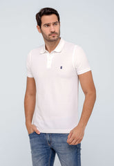 Polo Masculina Regular Básica Izod Branca com Logo Marinho - Henri Store