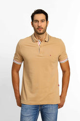 Polo Masculina Tommy Hilfiger Logo Punho Bege - Henri Store
