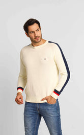 Suéter Tommy Hilfiger Masculino Off White Frisos Lateral - Henri Store