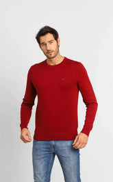Suéter Tommy Hilfiger Signature Crew Neck Bordô - Henri Store