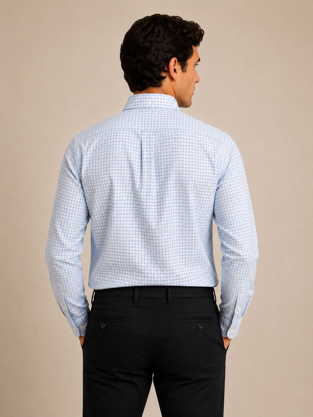 Camisa RL Manga Longa Xadrez Azul Claro Poney Vinho