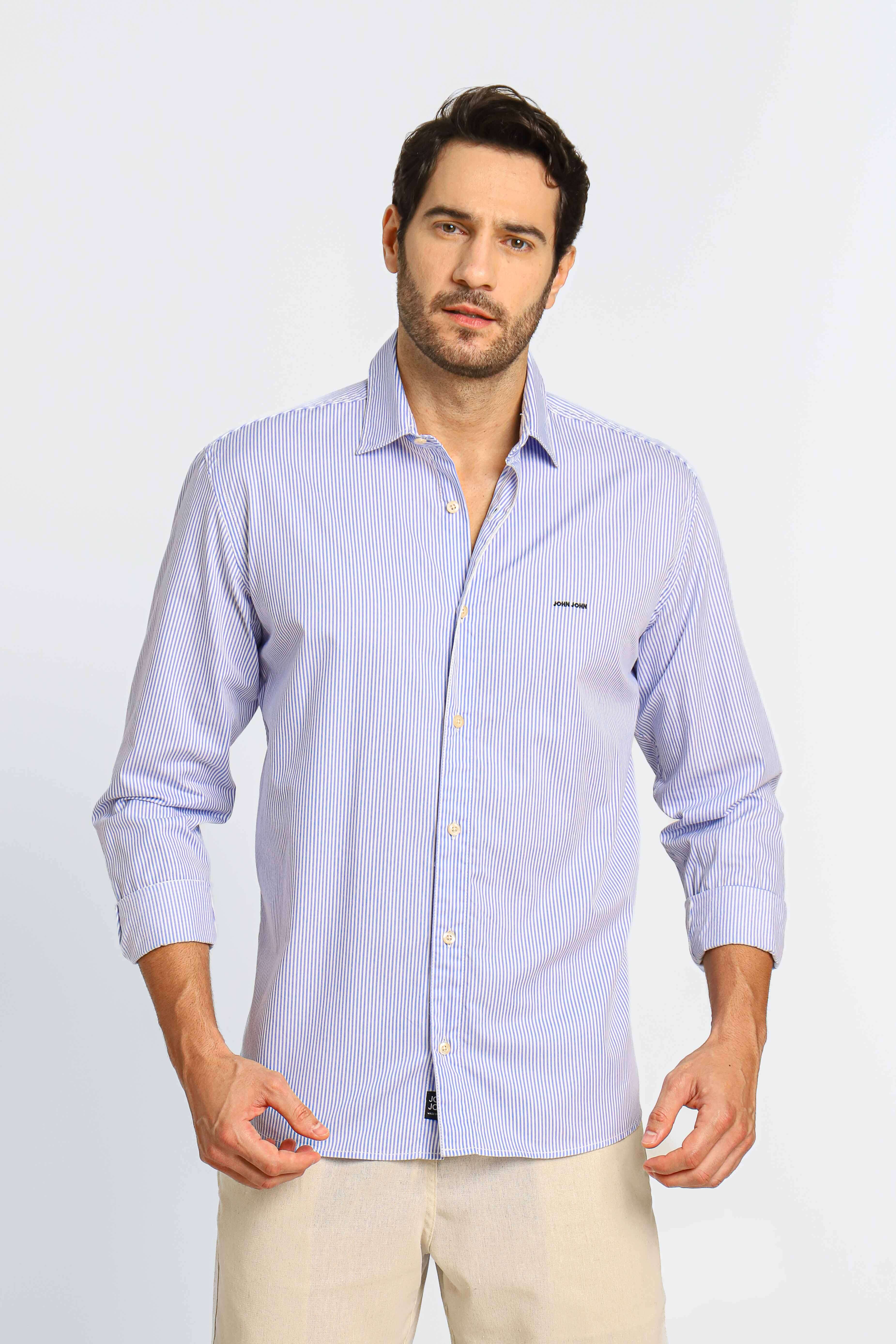 Camisa John John Kell ml Listrada Azul