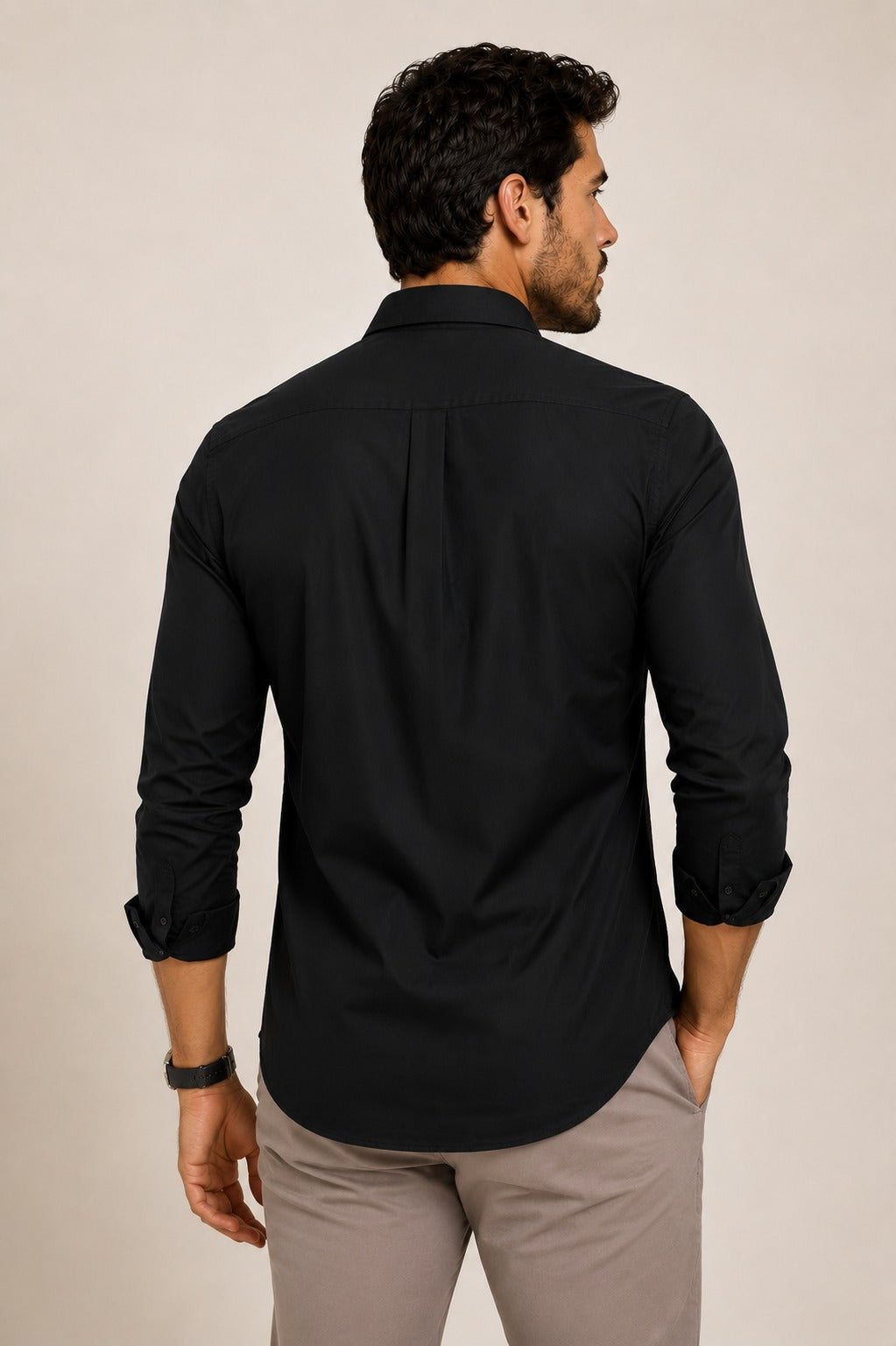 Camisa Calvin Klein Ml Slim Fit Logo Bordado Peito Preto