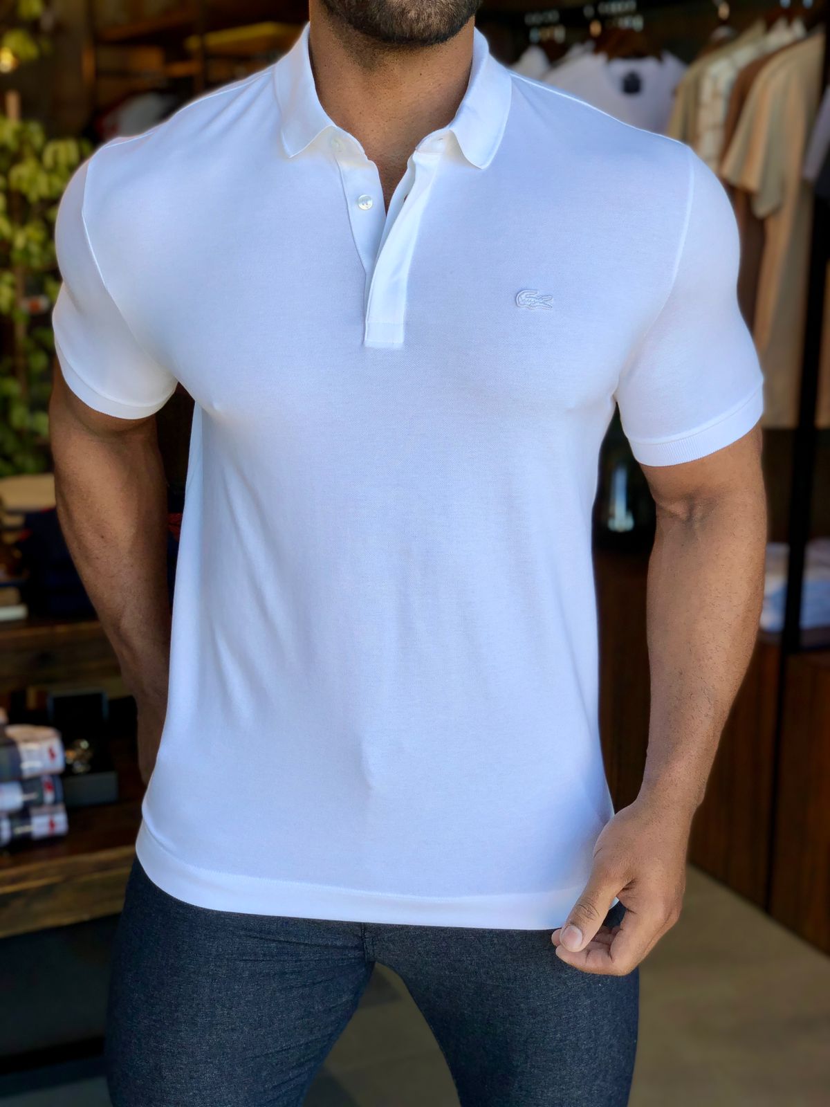 Polo Masculina Regular Fit Lacoste Paris Branco
