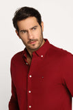 Camisa Tommy Hilfiger Ml Regular Fit Flex Brushed Twill Bordô