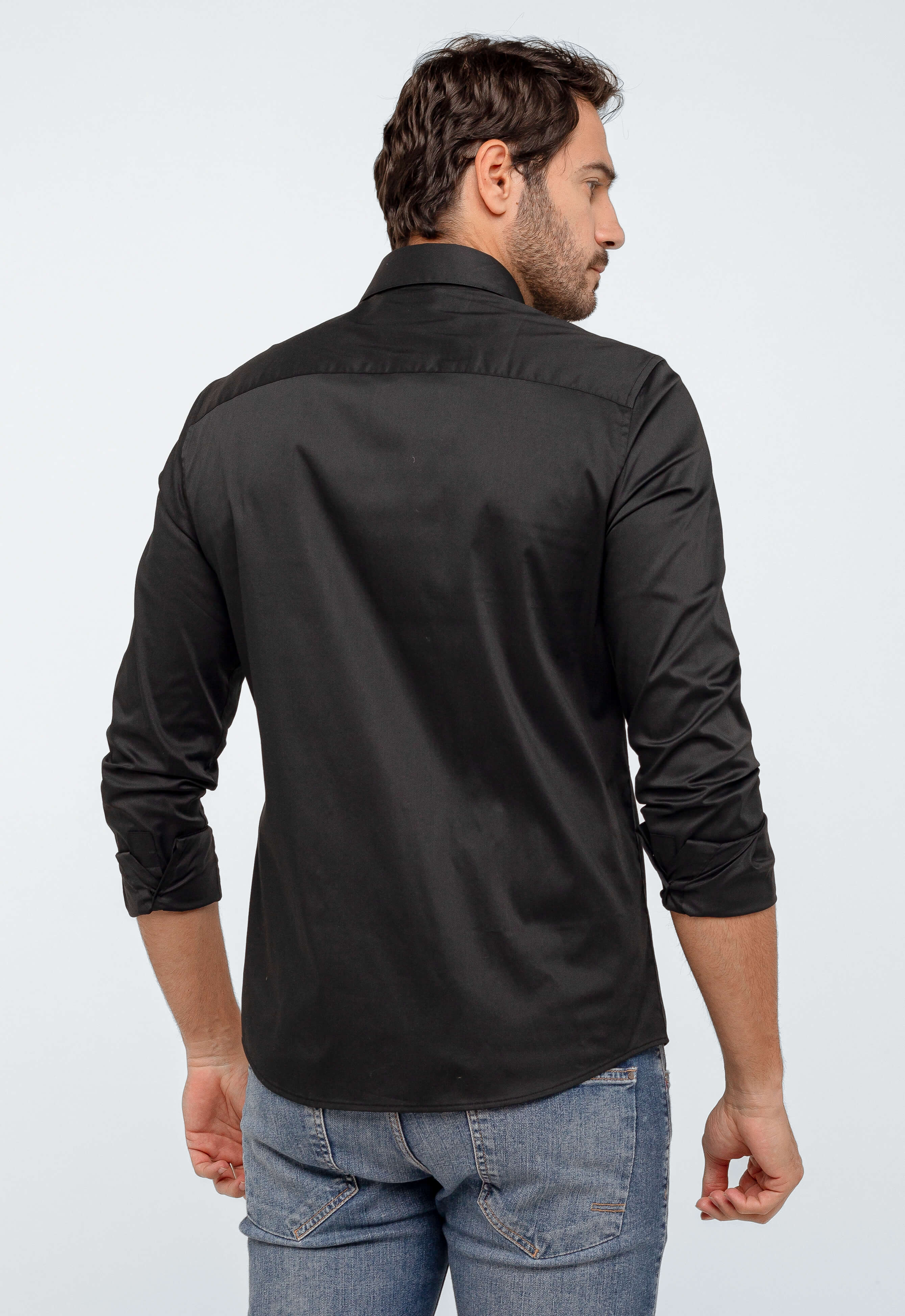 Camisa Calvin Klein ml Slim Fit Poliamida Preto