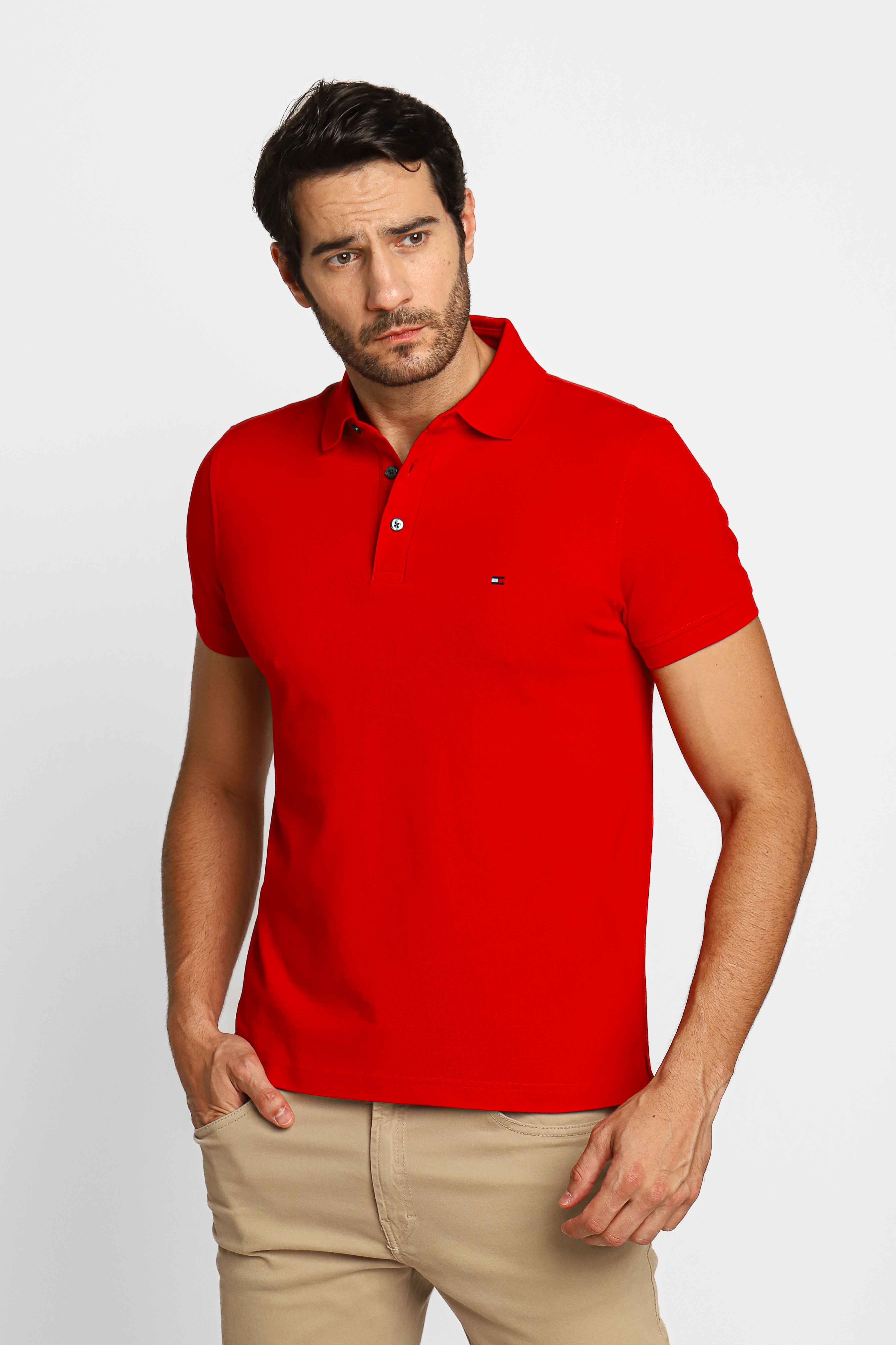 Polo Masculina Slim Fit Tommy Hilfiger Vermelho