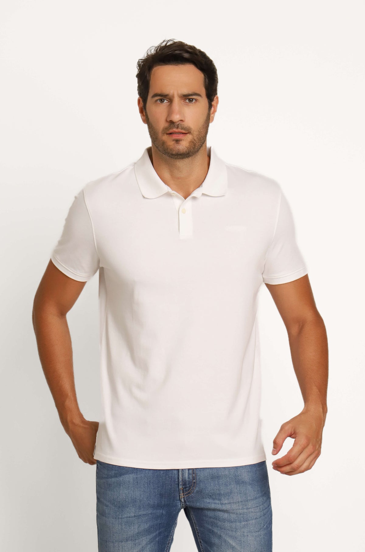 Polo Masculina Calvin Klein Interlock Liquid Touch Branco