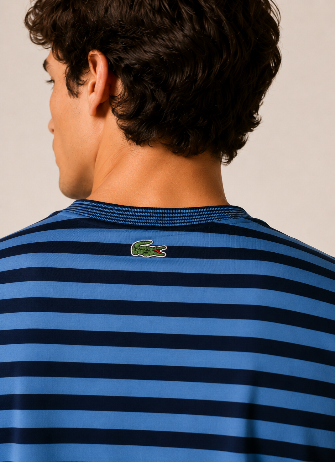 Camiseta Lacoste Regular Fit Listrada Azul - LIVE