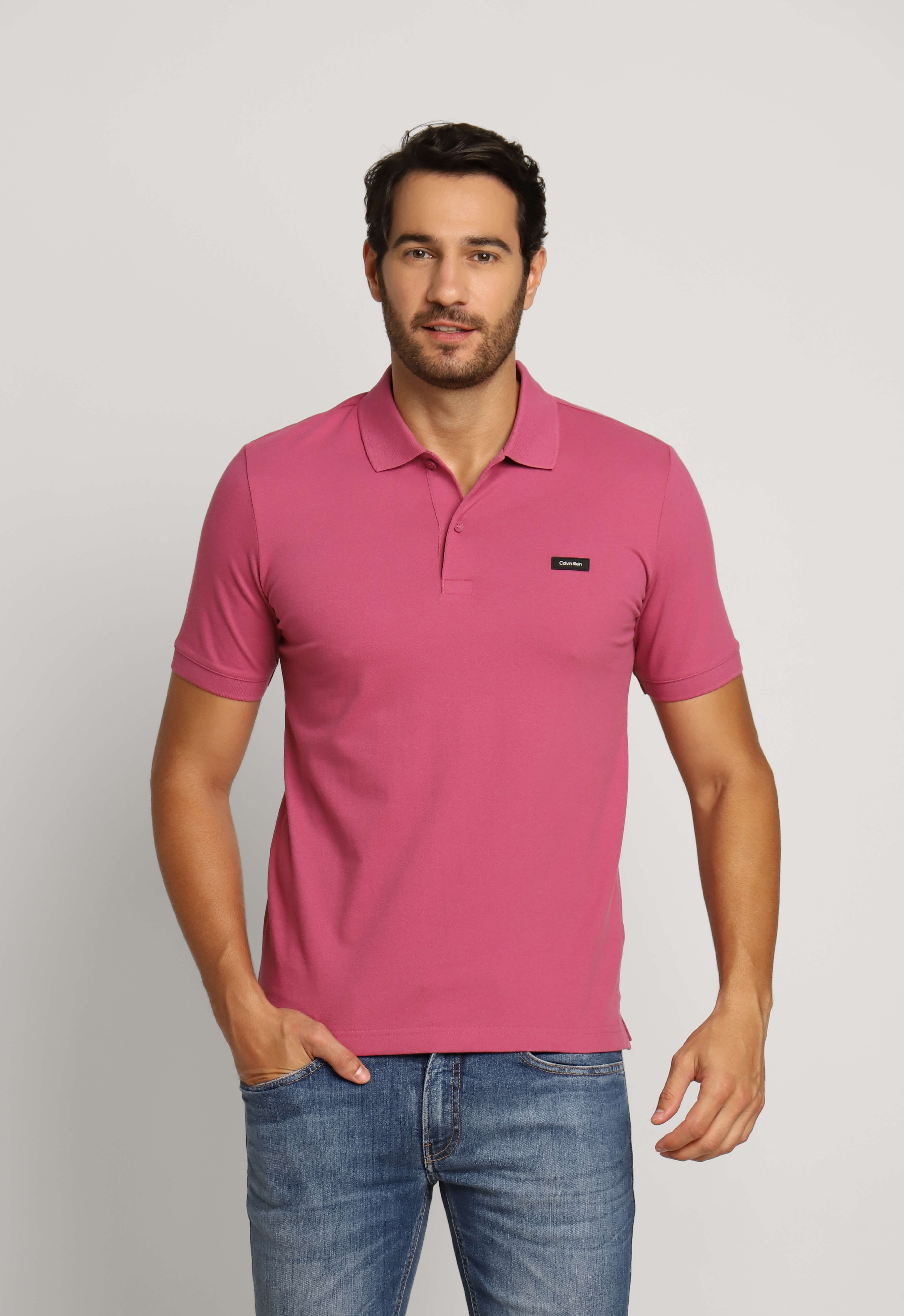 Polo Masculina Calvin Klein Slim Fit Piquet Rosa