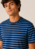 Camiseta Lacoste Regular Fit Listrada Azul - LIVE
