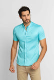 Camisa Zip Off Mc Slim Fit Gola Padre Azul 35559