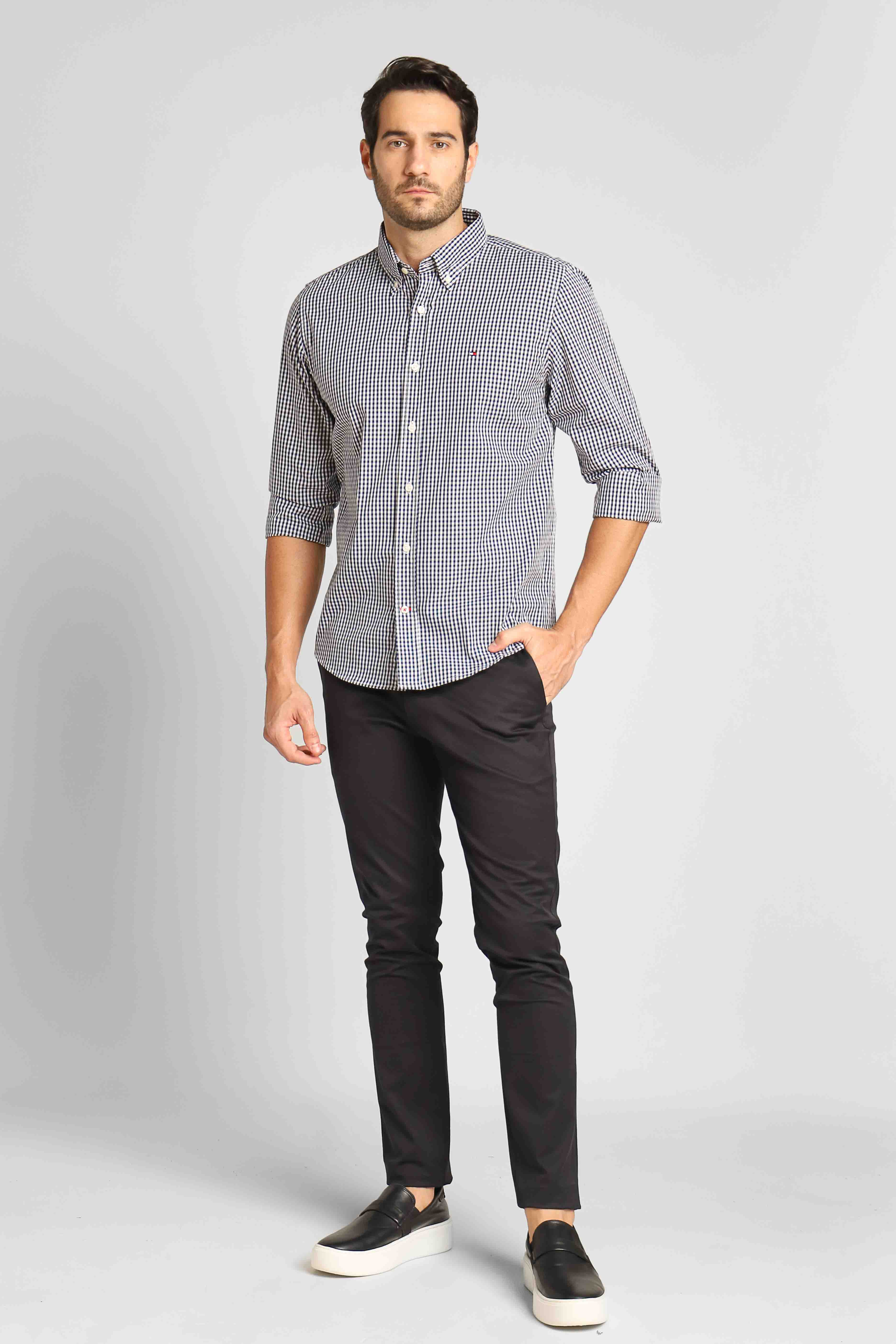 Camisa Tommy Hilfiger Ml Regular Fit Xadrez Preta