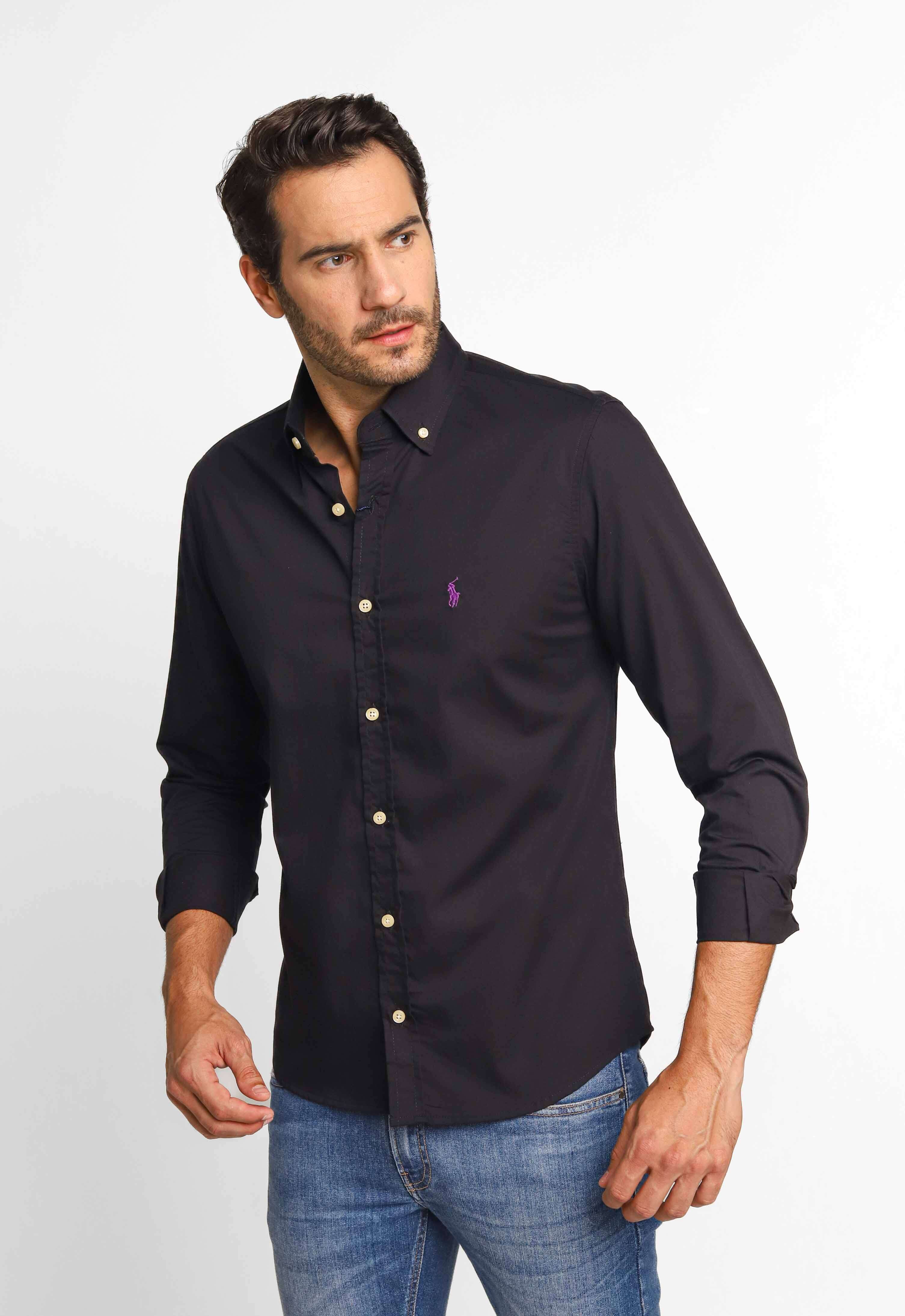 Camisa RL Custom Fit Ml Preto / Small Poney Roxo