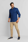 Camisa Tommy Hilfiger Linho ml Regular Fit Azul Indigo