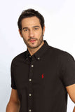 Camisa RL Custom Fit Manga Curta Preta Ponei Vermelho