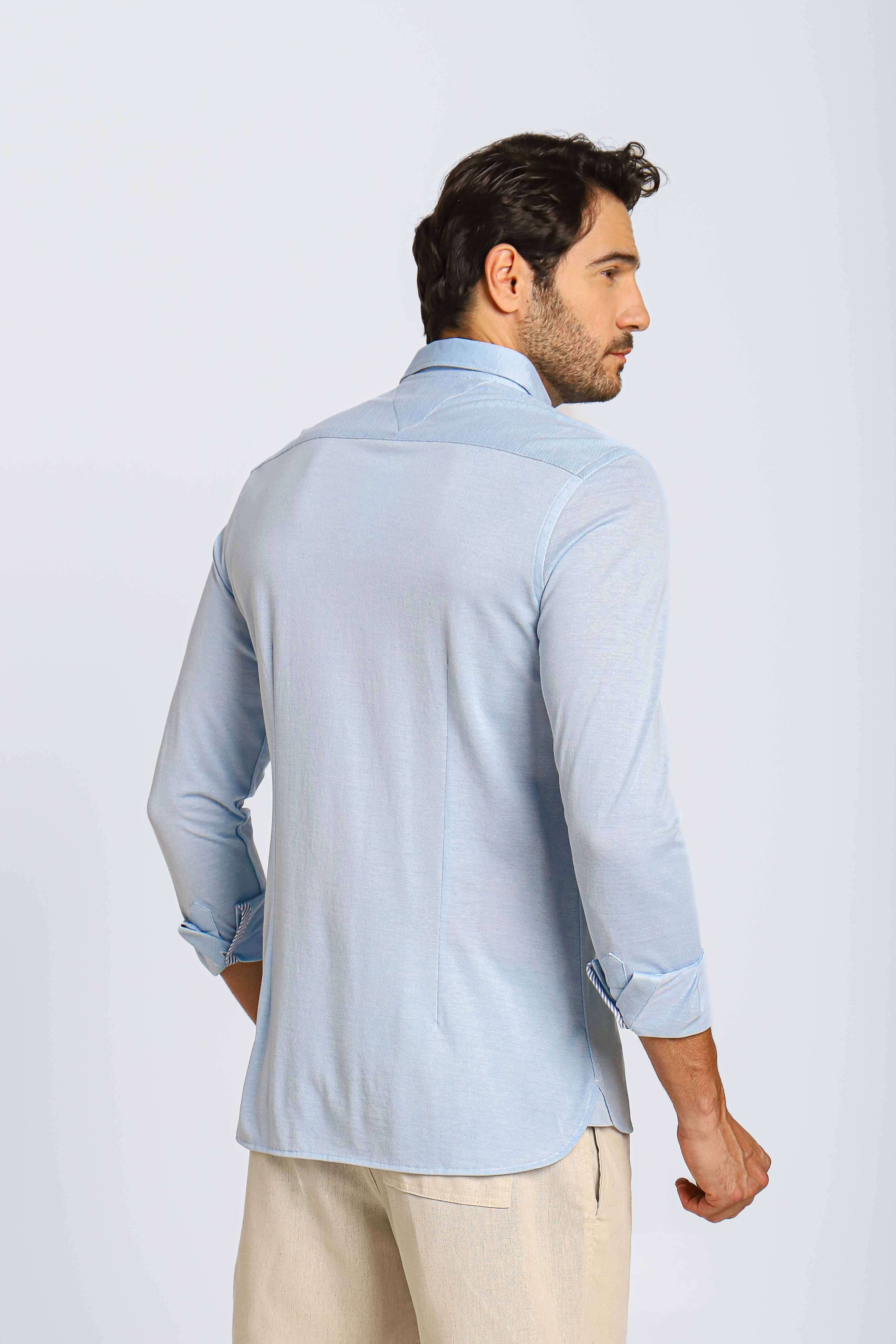 Camisa Tommy Hilfiger ml Slim Fit Knitted Azul Claro