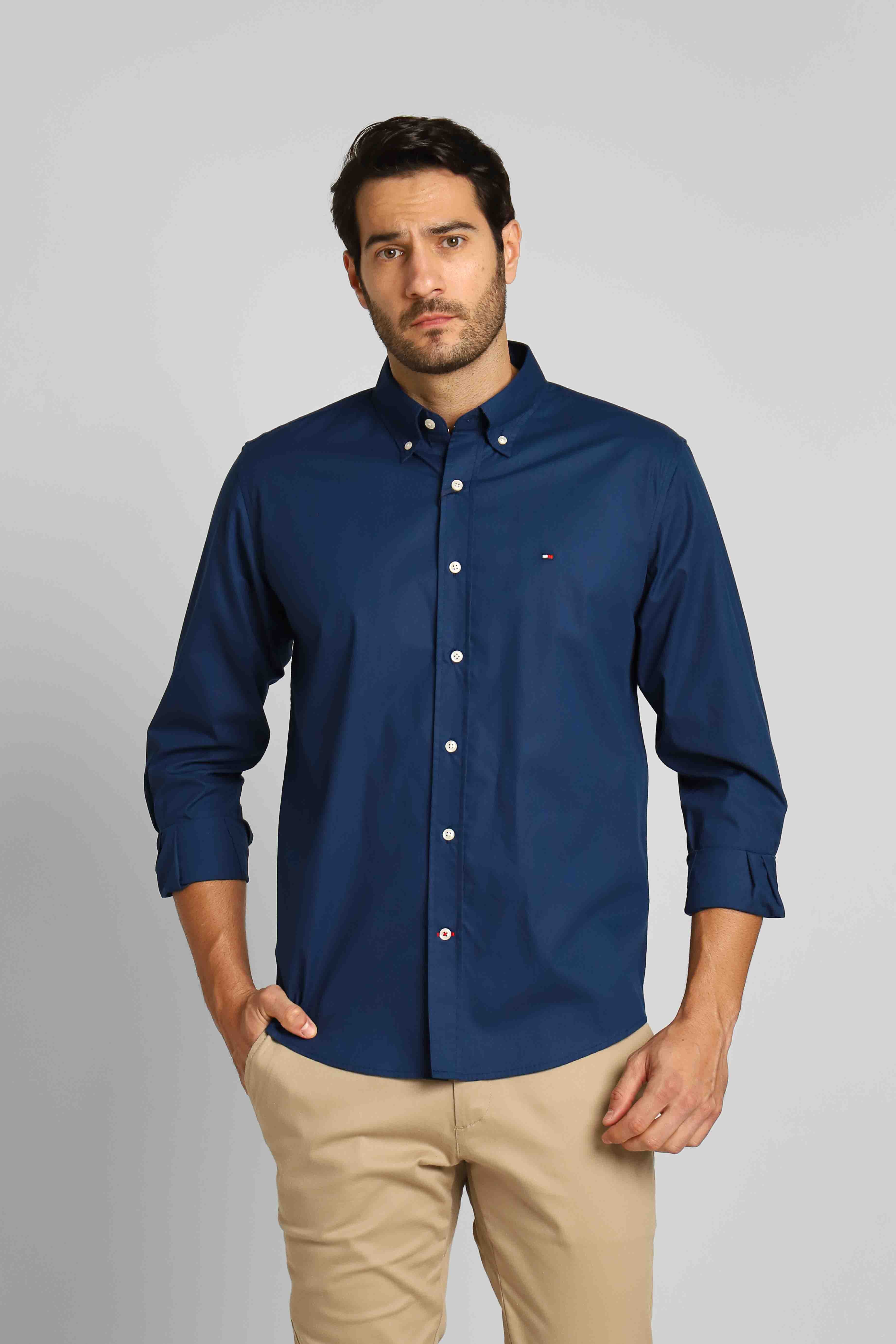 Camisa Tommy Hilfiger Azul Marinho Ml Regular Fit